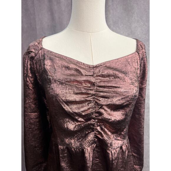 Lane Bryant Illusion NWT Plus Size Shimmer Ruched Tunic Top 22/24 Metallic Rose - Picture 11 of 11